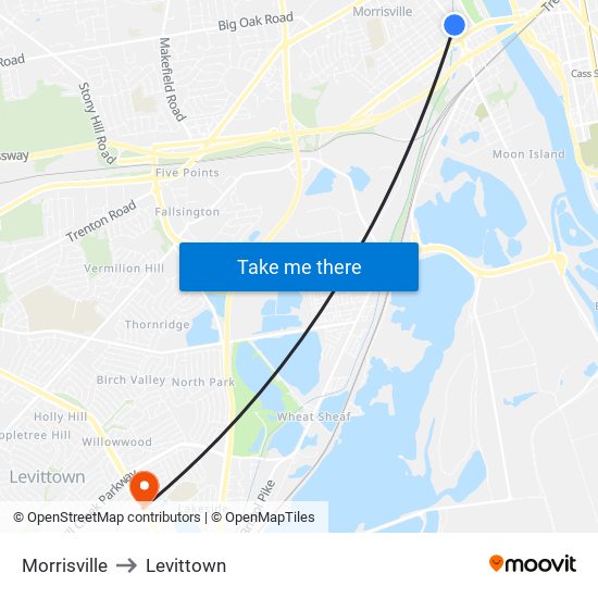 Morrisville to Levittown map