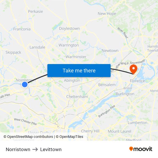 Norristown to Levittown map