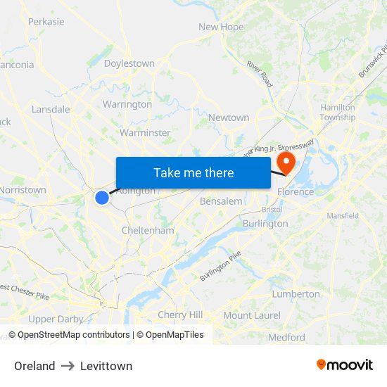 Oreland to Levittown map
