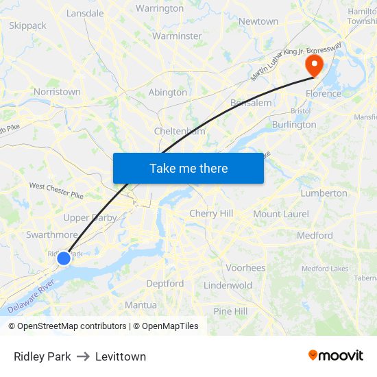 Ridley Park to Levittown map