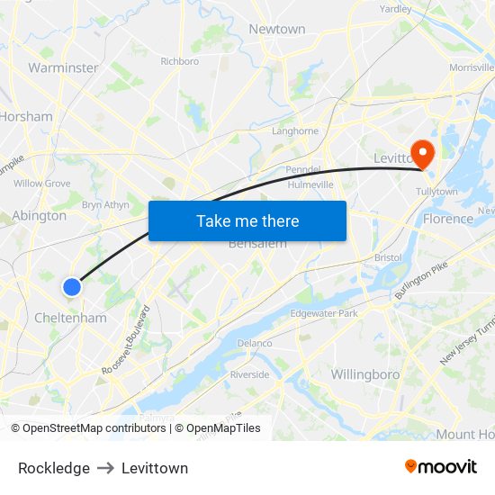 Rockledge to Levittown map