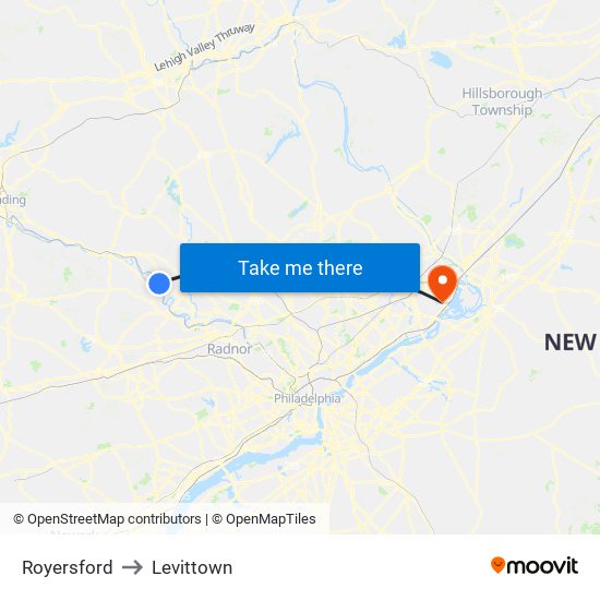 Royersford to Levittown map