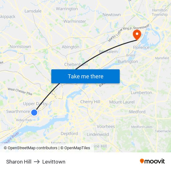 Sharon Hill to Levittown map