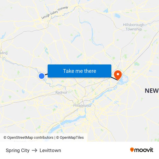 Spring City to Levittown map