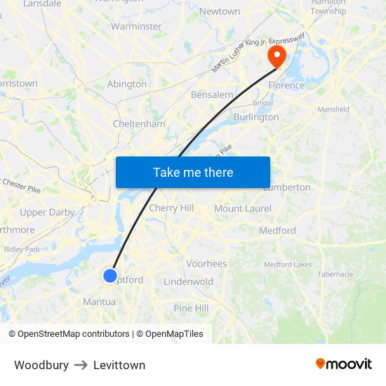 Woodbury to Levittown map