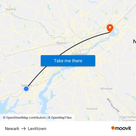 Newark to Levittown map