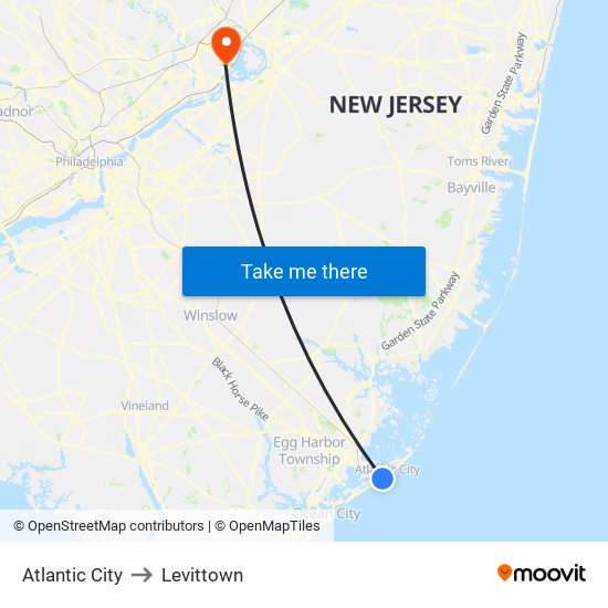 Atlantic City to Levittown map