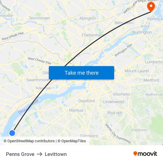 Penns Grove to Levittown map