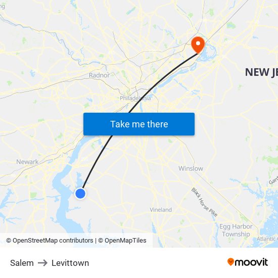 Salem to Levittown map