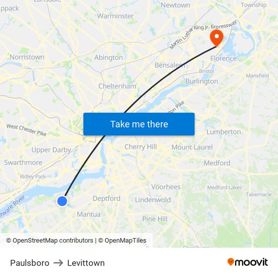 Paulsboro to Levittown map