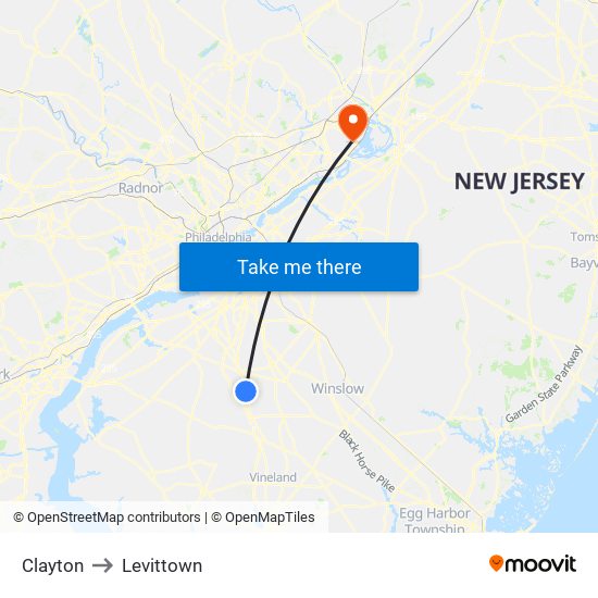 Clayton to Levittown map