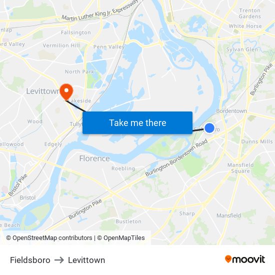 Fieldsboro to Levittown map