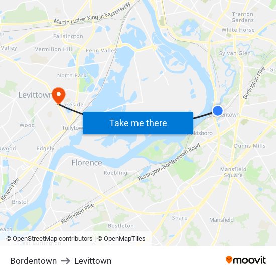 Bordentown to Levittown map