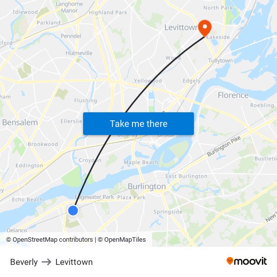 Beverly to Levittown map