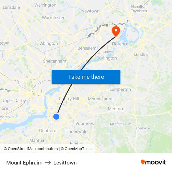 Mount Ephraim to Levittown map