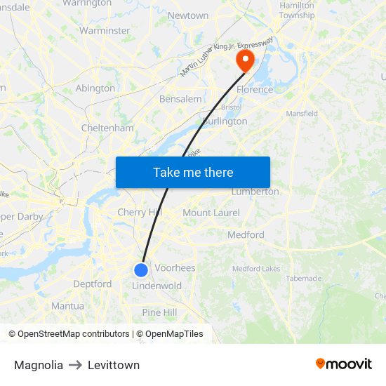 Magnolia to Levittown map