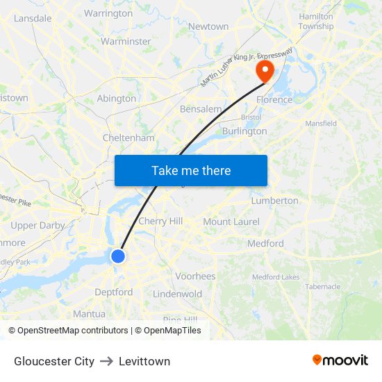 Gloucester City to Levittown map