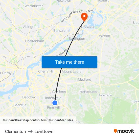 Clementon to Levittown map