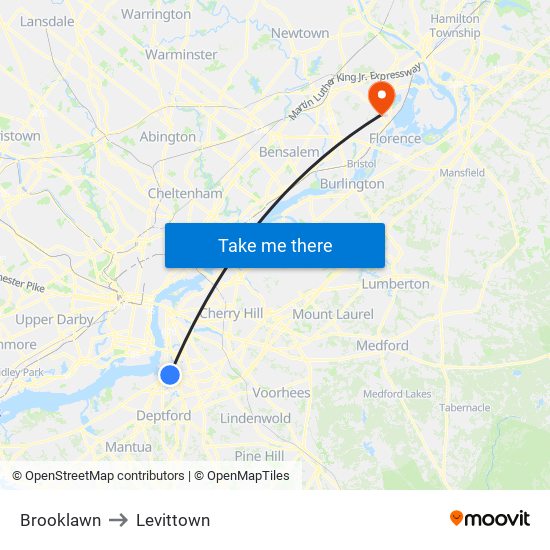 Brooklawn to Levittown map