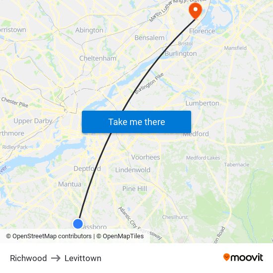 Richwood to Levittown map