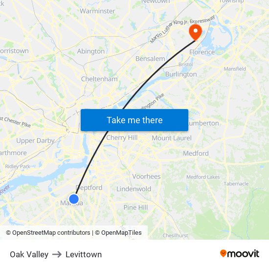 Oak Valley to Levittown map