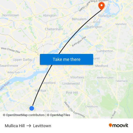Mullica Hill to Levittown map