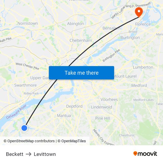 Beckett to Levittown map