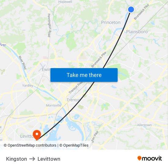 Kingston to Levittown map