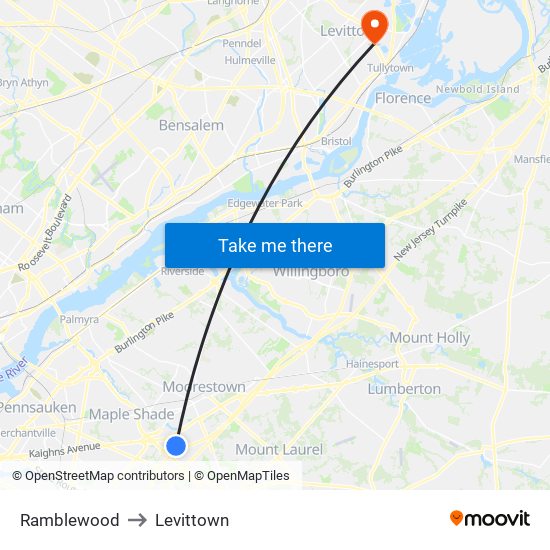 Ramblewood to Levittown map