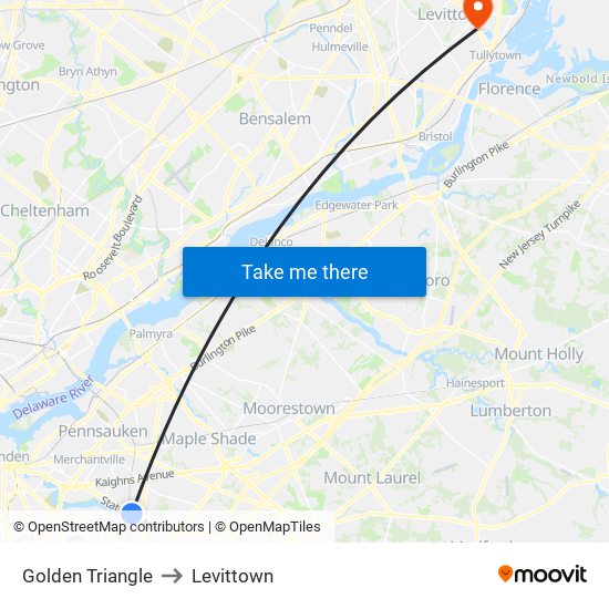 Golden Triangle to Levittown map