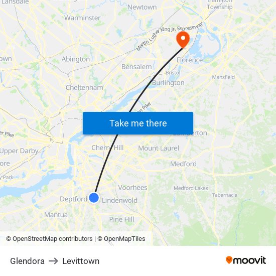 Glendora to Levittown map