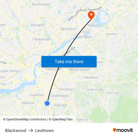 Blackwood to Levittown map