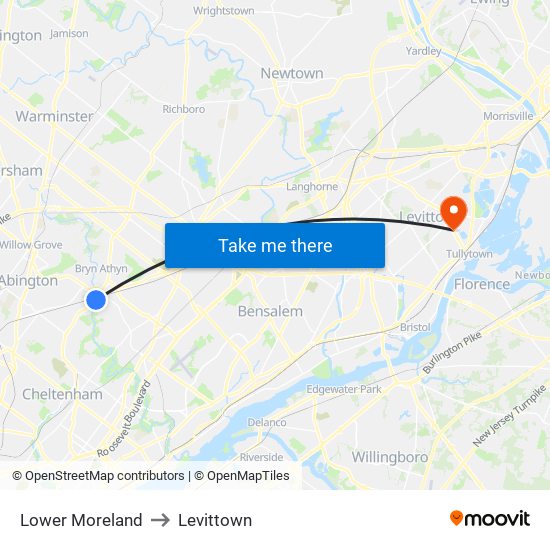 Lower Moreland to Levittown map