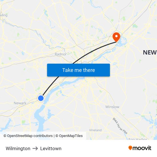 Wilmington to Levittown map