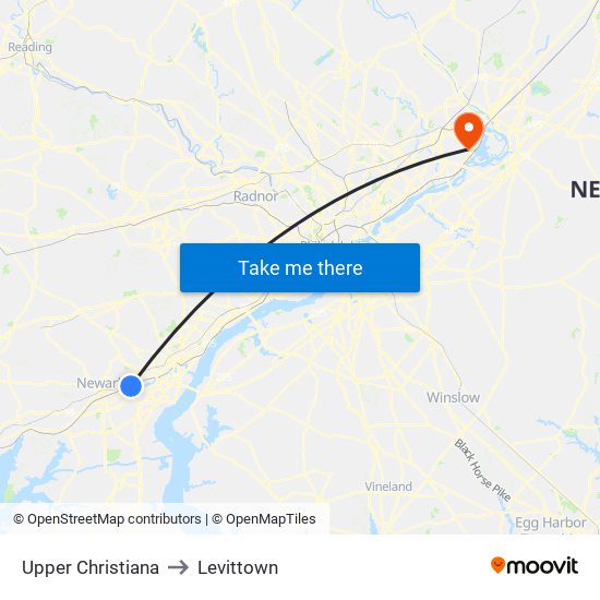 Upper Christiana to Levittown map