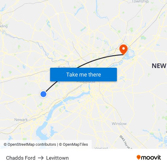 Chadds Ford to Levittown map