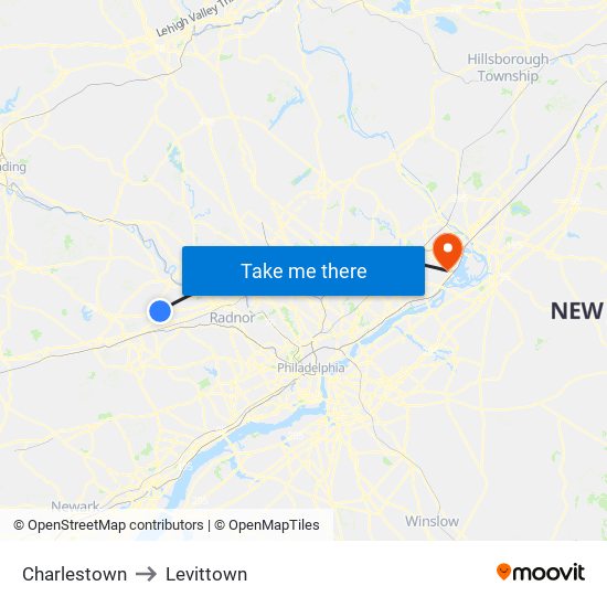 Charlestown to Levittown map