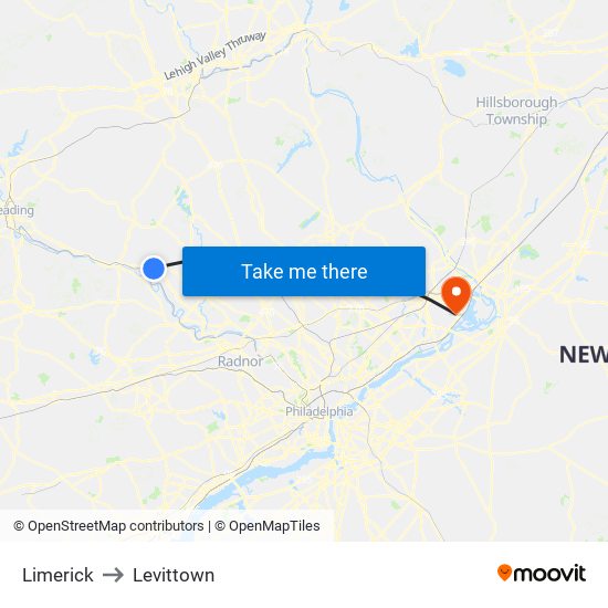 Limerick to Levittown map