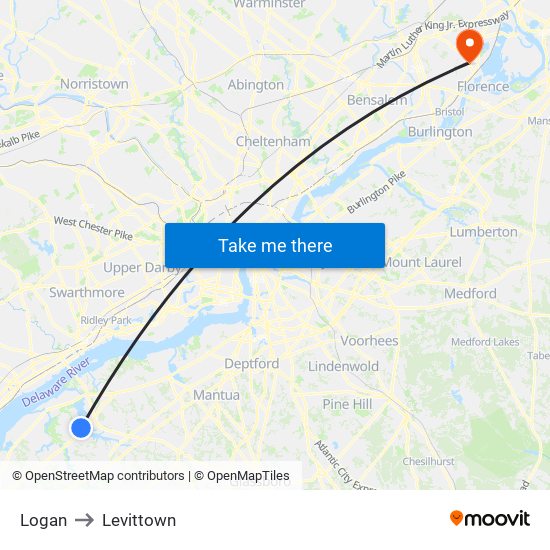 Logan to Levittown map