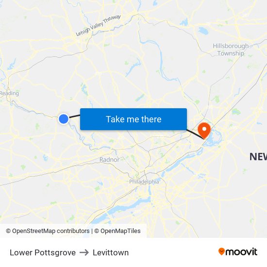Lower Pottsgrove to Levittown map