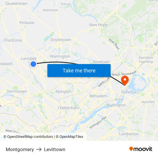 Montgomery to Levittown map