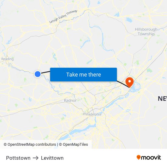 Pottstown to Levittown map