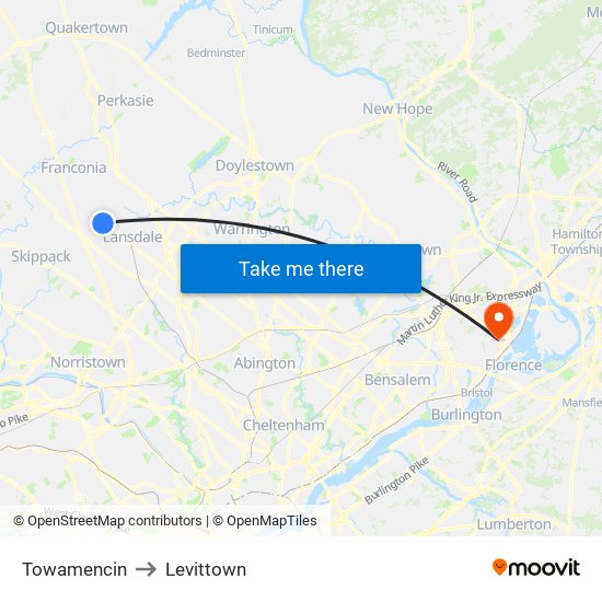 Towamencin to Levittown map