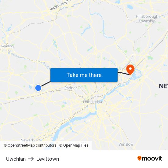 Uwchlan to Levittown map