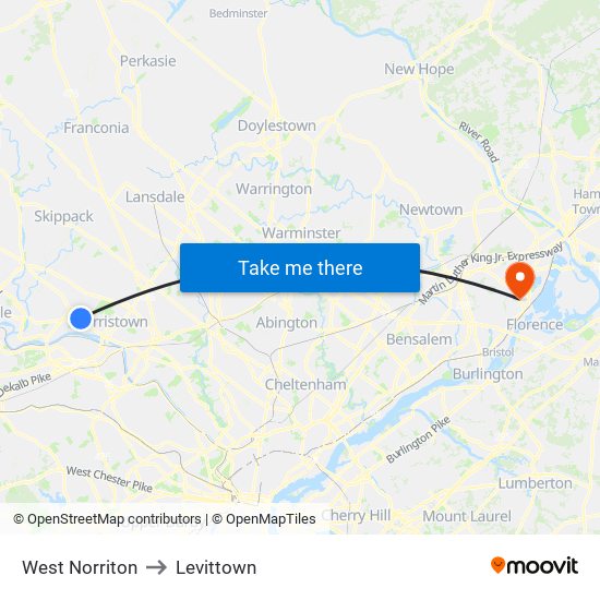 West Norriton to Levittown map