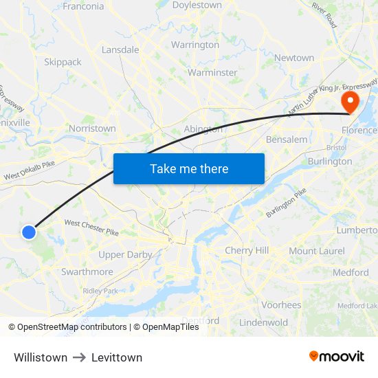 Willistown to Levittown map