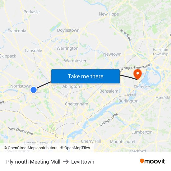 Plymouth Meeting Mall to Levittown map