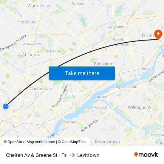 Chelten Av & Greene St - Fs to Levittown map