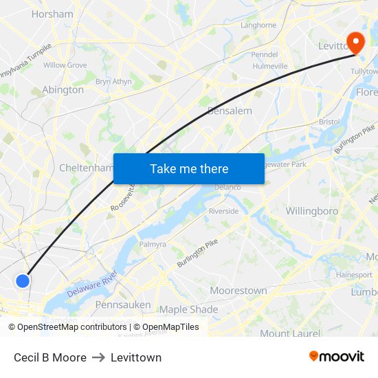 Cecil B Moore to Levittown map