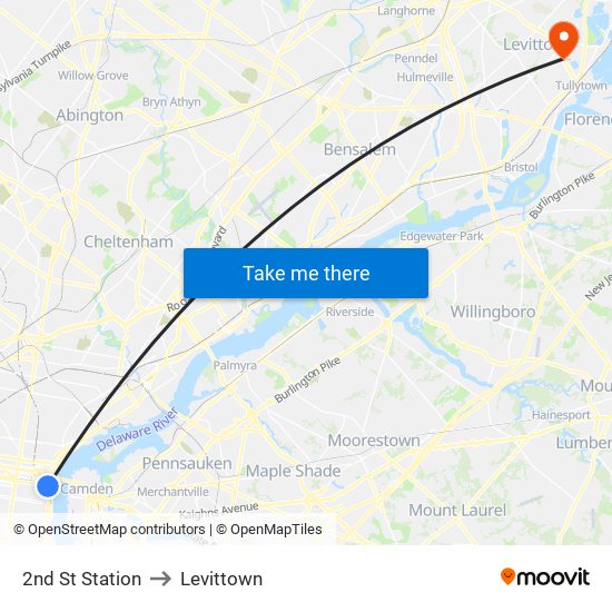 2nd St Station to Levittown map